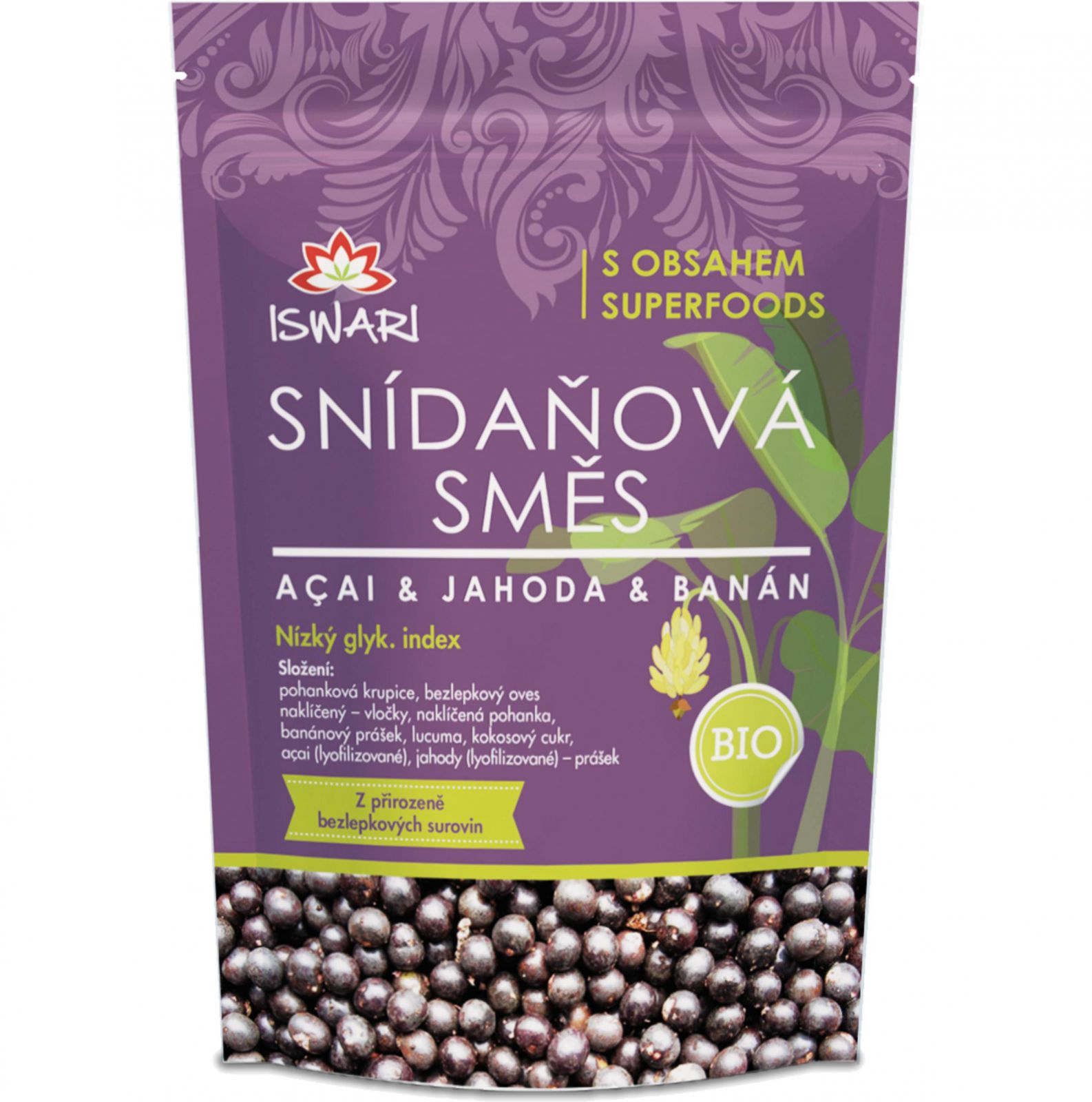 Iswari BIO snídaňová směs 300 g - acai & jahoda & banán