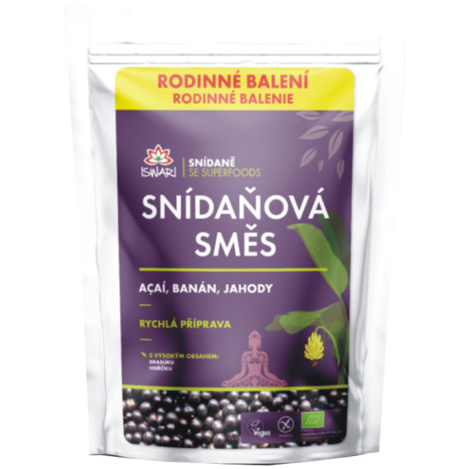 Iswari BIO snídaňová směs 1000 g ─ acai & jahoda & banán